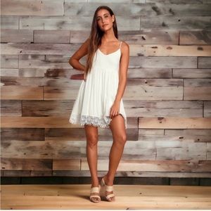 NWT Lulus Rhiannon Ivory Lace Babydoll Spaghetti Strap Dress Women’s Size L